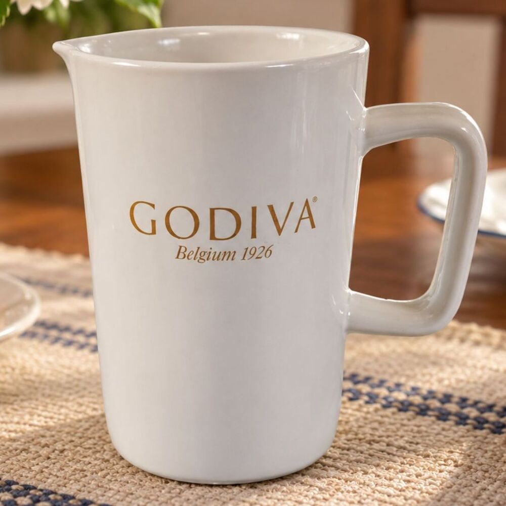 Godiva Belgium 1926 5” Carafe  Creamer White & Gold  Ceramic Stoneware